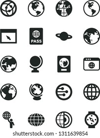 Solid Black Vector Icon Set - sign of the planet vector, globe, earth, passport, network, browser, core, man hold world, compass