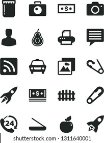 Solid Black Vector Icon Set - image of thought vector, camera, rss feed, safety pin, open, fence, picture, car, 24, jam, apricot, part guava, woman, cash, printer, scanner, rocket, dollar
