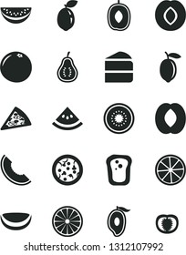 Solid Black Vector Icon Set - pizza vector, piece of, cake, sandwich, plum, slice melon, half mango, delicious, peach, water, lemon, kiwi, sour lime, orange, coconut, grapefruit, part guava, tomato