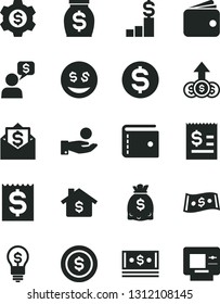 Solid Black Vector Icon Set - purse vector, dollar, article on the, financial item, catch a coin, wallet, money, dollars, cash, mortgage, pedestal, gear, idea, eyes, growth, mail, dialog, atm