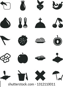 Solid Black Vector Icon Set - wind direction indicator vector, cross, children's sand set, plastic fork spoons, yule, small, move left, onion, slices of, chili, popcorn, strawberries, cherry, apple