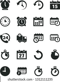 Solid Black Vector Icon Set - daily calendar vector, stopwatch, alarm clock, counterclockwise, wall, timer, delivery, 24, watch, agenda, schedule, history