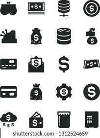 Solid Black Vector Icon Set - big data server vector, jam, reverse side of a bank card, front the, column coins, denomination dollar, purse, dollars, cash, cashbox, money bag hand, rain, coin, gear