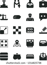 Solid Black Vector Icon Set - Medical Bag Vector, Builder, Drawing, Tile, Brick, Map, Put In A Box, Drawer, Expand Picture, Size, Sausage, Glass Of Tea, Oil Derrick, Conveyor, Purse, Think, Big Data