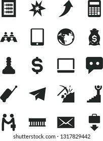 Solid Black Vector Icon Set - envelope vector, paper airplane, new abacus, coal mining, denomination of the dollar, think, conversation, tablet pc, notebook, radiator fan, calculator, bang, pawn