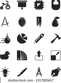Solid Black Vector Icon Set - tassel vector, graphite pencil, bib, baby duckling, child bicycle, big core, color samples, electronic boiler, hammer with claw, expand picture, move up, pear, smd