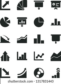 Solid Black Vector Icon Set - pie chart vector, bar, line, graph, growth, negative, histogram, sample of colour, recession, ring diagram, charts, presentation, financial report, board, arrow, arrows