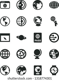 Solid Black Vector Icon Set - globe vector, earth, passport, planet, network, browser, core, man hold world, compass