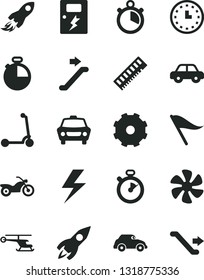 Solid Black Vector Icon Set - truck lorry vector, lightning, wind direction indicator, motor vehicle, child Kick scooter, dangers, timer, car, marine propeller, retro, rocket, space, wall watch