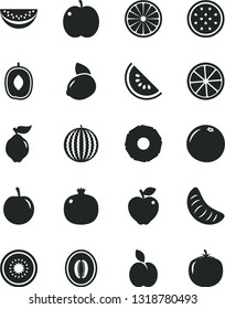 Solid Black Vector Icon Set - apple vector, pomegranate, quince, red, water melon, slice of, delicious plum, half, tangerine, tasty, yellow lemon, kiwi, passion fruit, orange, pineapple, grapefruit