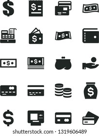 Solid Black Vector Icon Set - bank card vector, purse, dollar, cards, reverse side of a, front the, coins, denomination, article on, catch coin, money, cash, machine, wallet, atm, credit