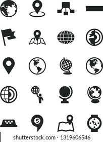 Solid Black Vector Icon Set - minus vector, map, globe, flag, planet Earth, location, geolocation, hierarchical scheme, core, man hold world, dollar pin, taxi, compass