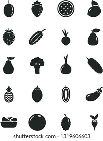 Solid Black Vector Icon Set - lettuce in a plate vector, cucumber, beet, pineapple, pear, raspberry, tasty, mulberry, passion fruit, sweet date, yellow lemon, half of, tamarillo, grapefruit, onion