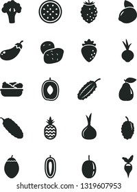 Solid Black Vector Icon Set - lettuce in a plate vector, cucumber, beet, pineapple, pear, raspberry, tasty, mulberry, delicious plum, passion fruit, sweet date, yellow lemon, half of, tamarillo
