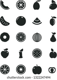 Solid Black Vector Icon Set - apple vector, pear, red, water melon, slice of, loquat, tangerine, lemon, yellow, juicy, half kiwi, passion fruit, orange, pineapple, grapefruit, stub, tomato