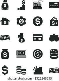 Solid Black Vector Icon Set - reverse side of a bank card vector, front the, coins, column, denomination dollar, purse, money, dollars, cash, machine, cashbox, bag hand, coin, mortgage, pedestal