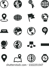 Solid Black Vector Icon Set - minus vector, globe, earth, flag, planet, location, geolocation, hierarchical scheme, core, man hold world, dollar pin, taxi, map, compass