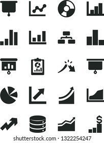Solid Black Vector Icon Set - growth up vector, bar chart, graph, negative histogram, big data, flowchart, a crisis, statistical overview, ring diagram, pie charts, presentation, board, arrow