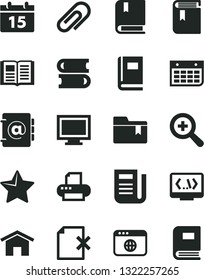 Solid Black Vector Icon Set - monitor window vector, clip, zoom, folder bookmark, book, e, books, home, calendar, star, address, delete page, wall, newspaper, printer, browser, coding