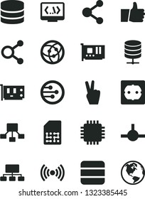 Solid Black Vector Icon Set - power socket type f vector, thumb up, big data server, SIM, connection, connections, scheme, hierarchical, cpu, pc card, network, connect, coding, wireless, earth