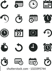 Solid Black Vector Icon Set - daily calendar vector, stopwatch, clock face, alarm, clockwise, counterclockwise, wall, timer, watch, black, agenda, schedule, history