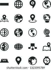 Solid Black Vector Icon Set - minus vector, map, earth, planet, location, geolocation, globe, hierarchical scheme, core, dollar pin, taxi, compass