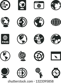 Solid Black Vector Icon Set - sign of the planet vector, globe, passport, Earth, network, browser, core, man hold world, compass