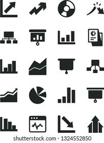 Solid Black Vector Icon Set - growth up vector, line chart, negative, histogram, positive, cardiogram, bar, a crisis, scheme, hierarchical, ring diagram, pie charts, statistical research, graph