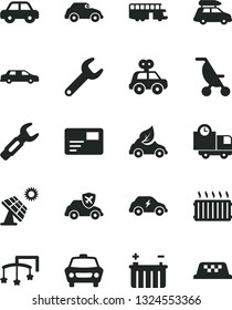 Solid Black Vector Icon Set - toys over the cot vector, summer stroller, motor vehicle, present, car, pass card, delivery, big solar panel, battery, eco, electric transport, retro, autopilot, steel