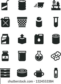 Solid Black Vector Icon Set - wicker pot vector, storage unit, mug for feeding, powder, e, package, unpacking, canned goods, tin, popcorn, jam, jar of, sea port, round flask, barrel, canister, oil