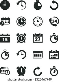 Solid Black Vector Icon Set - daily calendar vector, stopwatch, clock face, alarm, clockwise, counterclockwise, wall, timer, 24, watch, agenda, schedule, history