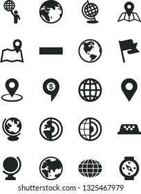 Solid Black Vector Icon Set - minus vector, map, globe, earth, flag, planet, location, geolocation, core, man hold world, dollar pin, taxi, compass