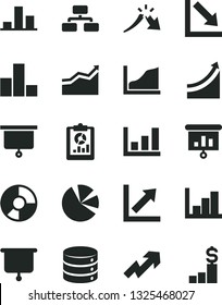 Solid Black Vector Icon Set - growth up vector, bar chart, negative, histogram, big data, flowchart, a crisis, statistical overview, ring diagram, pie charts, presentation, graph, board, arrow