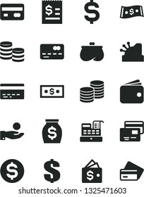 Solid Black Vector Icon Set - bank card vector, dollar, cards, coins, reverse side of a, front the, denomination, article on, catch coin, wallet, purse, money, cash machine, cashbox, credit