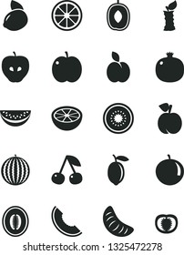 Solid Black Vector Icon Set - apple vector, cherry, peach, pomegranate, tasty, water melon, slice of, delicious plum, half, tangerine, lemon, yellow, juicy, kiwi, grapefruit, stub, tomato