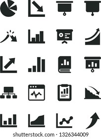 Solid Black Vector Icon Set - graph vector, growth chart, negative, histogram, cardiogram, bar, recession, a crisis, statistical report, scheme, pie charts, book on statistics, presentation, board