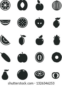 Solid Black Vector Icon Set - cucumber vector, apple, quince, apricot, tasty, water melon, slice of, half peach, lemon, juicy, passion fruit, ripe pineapple, grapefruit, guava, tomato