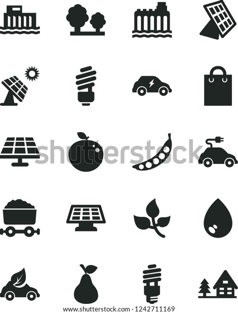 Solid Black Vector Icon Set - saving light bulb
vector, drop, pear, delicious apple, peas, solar panel, big,
leaves, hydroelectric station, hydroelectricity, trees, energy, eco
car, electric, bag