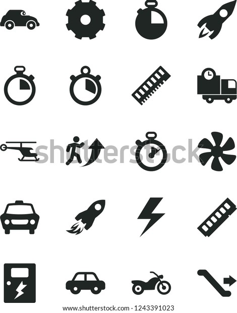 Solid Black Vector Icon Set - truck lorry\
vector, lightning, stopwatch, motor vehicle, dangers, timer, car,\
delivery, marine propeller, retro, rocket, space, memory, man arrow\
up, helicopter