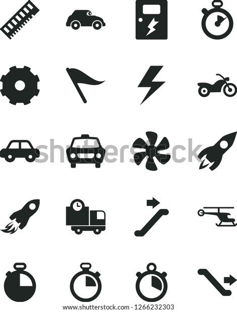 Solid Black Vector Icon Set - truck lorry vector,\
lightning, stopwatch, wind direction indicator, motor vehicle,\
dangers, timer, car, delivery, marine propeller, retro, rocket,\
space, memory