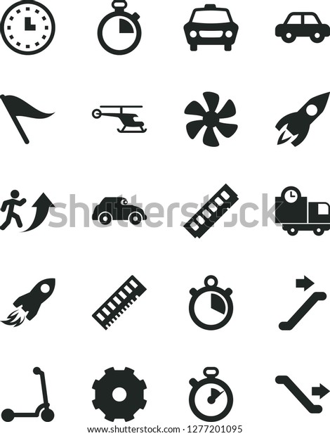 Solid Black Vector Icon Set - truck lorry vector,\
stopwatch, wind direction indicator, motor vehicle, child Kick\
scooter, car, delivery, marine propeller, retro, rocket, space,\
wall watch, memory