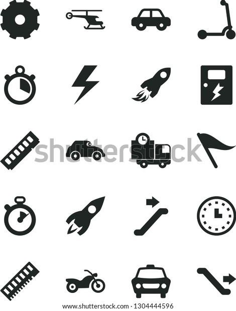 Solid Black Vector Icon Set - truck lorry\
vector, lightning, wind direction indicator, motor vehicle, child\
Kick scooter, dangers, car, delivery, retro, rocket, space, wall\
watch, memory, stopwatch