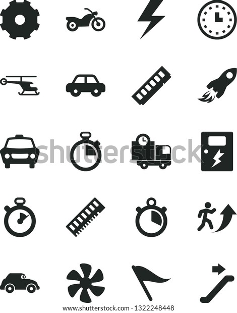 Solid Black Vector Icon Set - truck lorry vector,\
lightning, stopwatch, wind direction indicator, motor vehicle,\
dangers, car, delivery, marine propeller, retro, space rocket, wall\
watch, memory