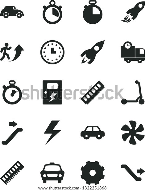 Solid Black Vector Icon Set - truck lorry\
vector, lightning, motor vehicle, child Kick scooter, dangers,\
timer, car, delivery, marine propeller, retro, rocket, space, wall\
watch, memory, stopwatch