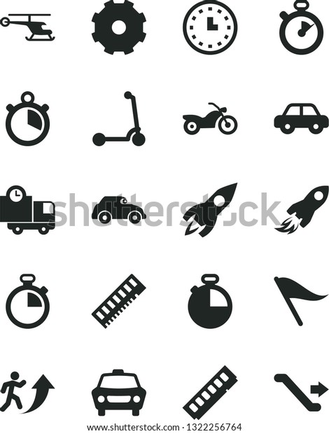 Solid Black Vector Icon Set - truck lorry vector,\
stopwatch, wind direction indicator, motor vehicle, child Kick\
scooter, timer, car, delivery, retro, rocket, space, wall watch,\
memory, man arrow up