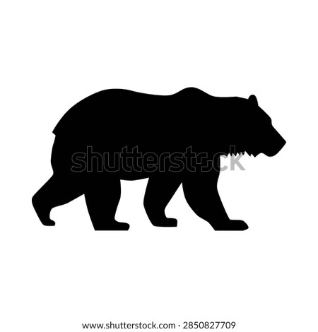 Solid black vector silhouette of a large walking bear, depicting a detailed side profile outline of a grizzly or brown bear with a humped back, isolated on a plain white background.
