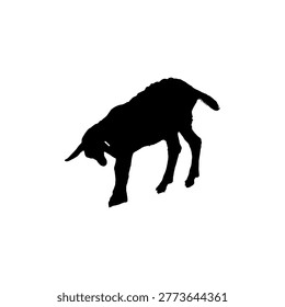 A solid black vector silhouette of a young goat kid. This detailed profile captures the small frame and curious posture of a baby farm animal, making it perfect for agricultural branding, children's educational materials, or rural-themed designs.