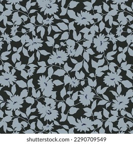 a solid black and white flower arrangement pattern with dual-color, all over vector design with dark background illustration digital image for wrapping paper or textile printing clothes factory