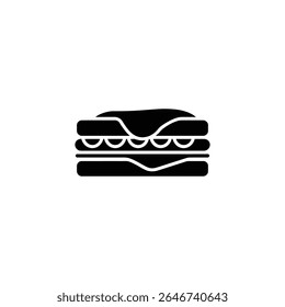 A solid black and white icon depicts lasagna, highlighting the distinct layered structure of pasta and filling. It is a minimal yet identifiable representation of the dish.