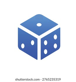Solid blue gaming dice icon for board games and luck based gambling